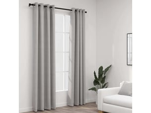 Lot de 2 rideaux occultants, rideaux black-out aspect lin avec œillets gris 140x225cm cf44523