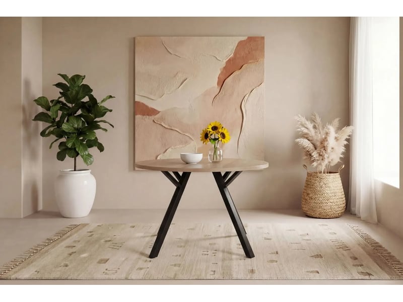 Iloa - table à manger ronde 120 cm pieds en métal noir - chêne clair  - Conforama B