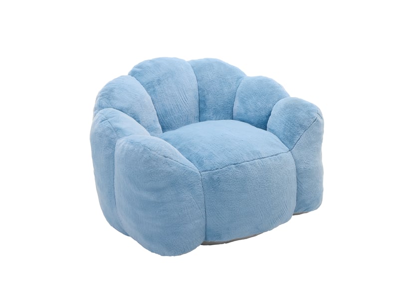  Fauteuil pouf en forme de lotus, assise légère garnie de mousse pour salon et chambre, peluche bleue  - Conforama A