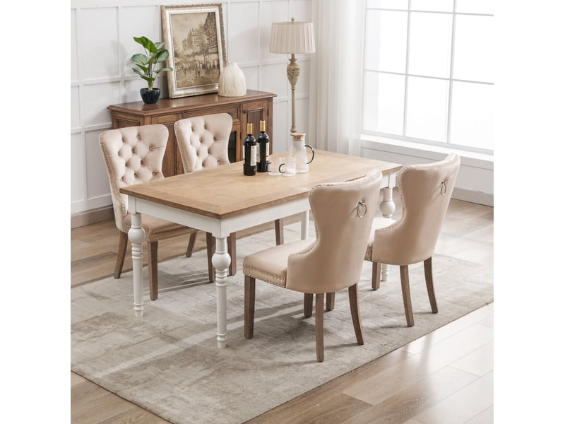  Lot de 4 chaise de salle à manger avec heurtoir de porte chaise rembourrée en velours, couleur beige  - Conforama B