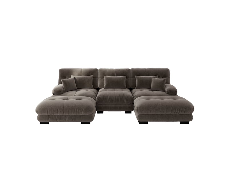 Canapé modulaire en chenille marron, canapé d'angle avec ottomans, canapé en u pour salon, 3 places à assise profonde - Conforama A