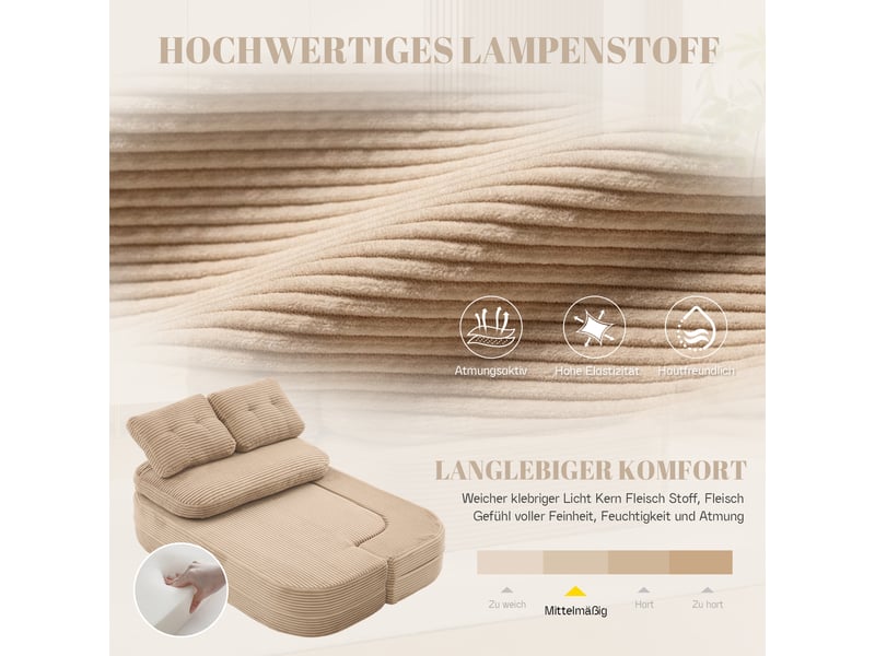  Canapé 2 en 1 en velours côtelé kaki avec accoudoirs amovibles, dossier haut et assise extra profonde  - Conforama E