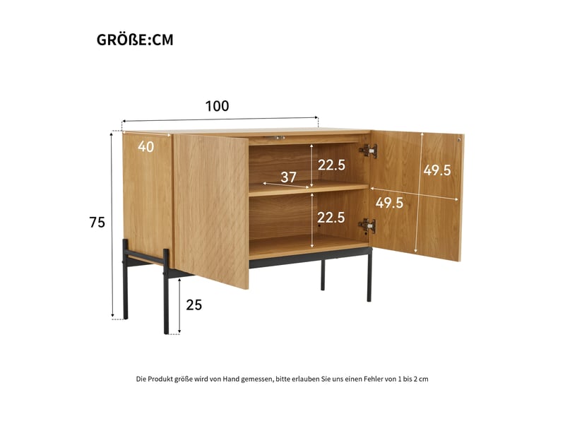  Buffet bas 2 portes avec pieds en métal, design à lignes, naturel, 100 x 40 x 75 cm  - Conforama E