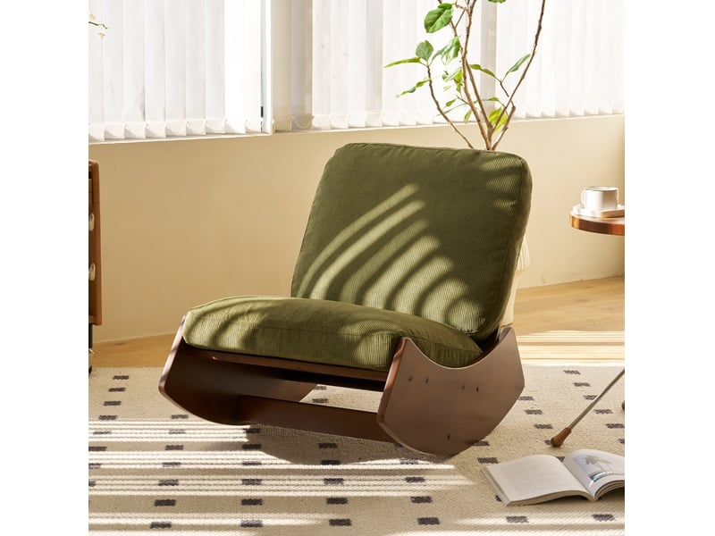  Fauteuil à bascule relax - 90x61,5x71,9 cm - balancement fluide en tissu velours côtelé structure bois massif - vert  - Conforama C