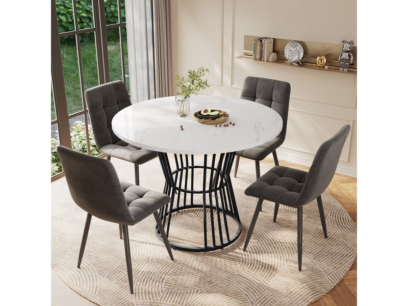 Table à manger ronde en mdf avec motif de marbre,cadre en métal,100x100cm,blanc table blanc - Conforama B