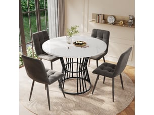 Table à manger ronde en mdf avec motif de marbre,cadre en métal,100x100cm,blanc