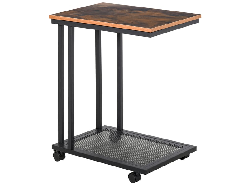  Table d'appoint en forme de c à roulettes mdf et acier noir et noyer 51 x 36 x 65 cm  - Conforama A