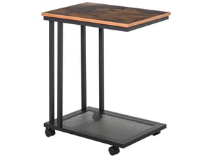 Table d'appoint en forme de c à roulettes mdf et acier noir et noyer 51 x 36 x 65 cm
