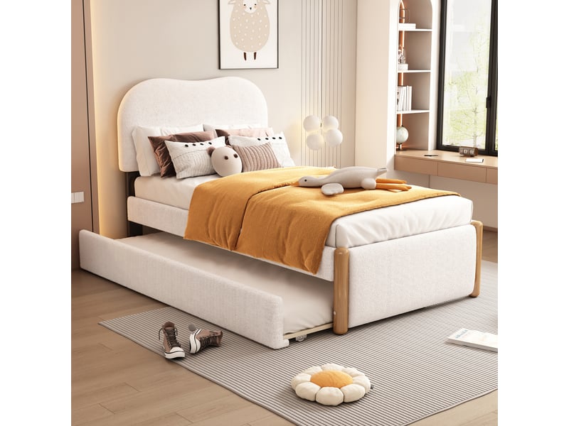 Lit superposé enfant 90x200 cm cadre de lit en fer avec lit gigogne, blanc - Conforama D