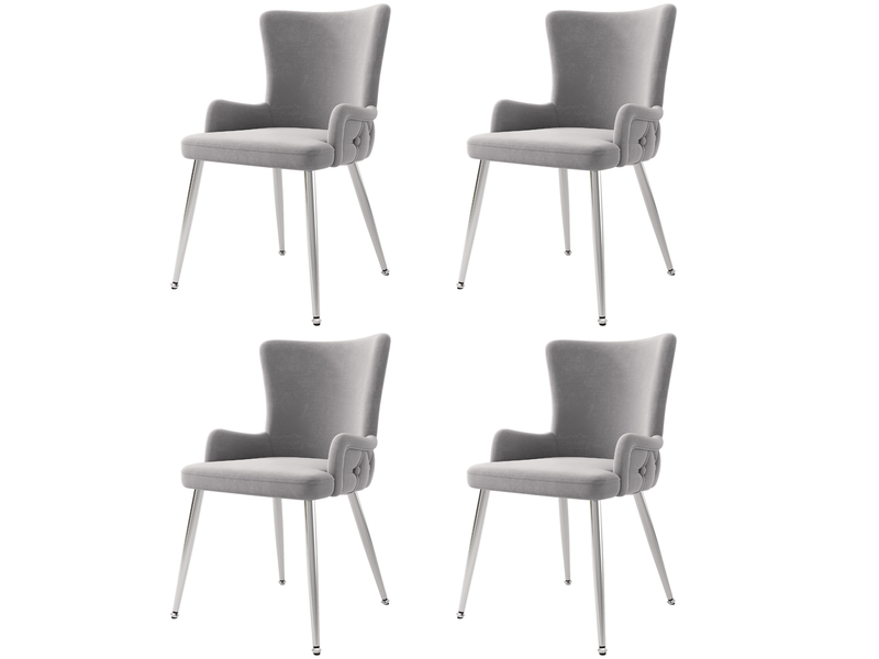  Lot de 4 chaises de salle à manger,55x47x85 cm,velours et métal argenté,gris  - Conforama A