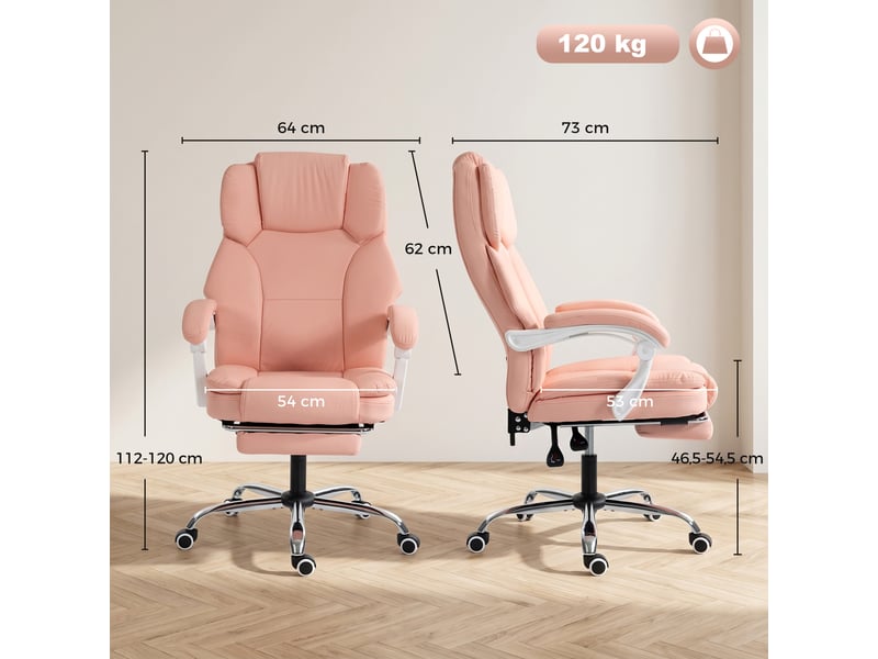  Chaise bureau ergonomique, fauteuil de bureau inclinable en cuir synthétique adapté aux animaux, hauteur réglable, rose  - Conforama C