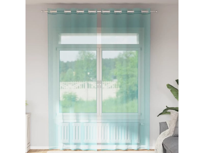  Lot de 2 rideaux en voile, voilages avec œillets turquoise cf44429  - Conforama B