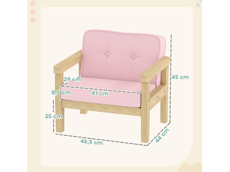  Fauteuil enfant rose 46,5 x 44 x 45 cm en bois, tissu aspect velours côtelé, rembourré 3 à 8 ans  - Conforama C