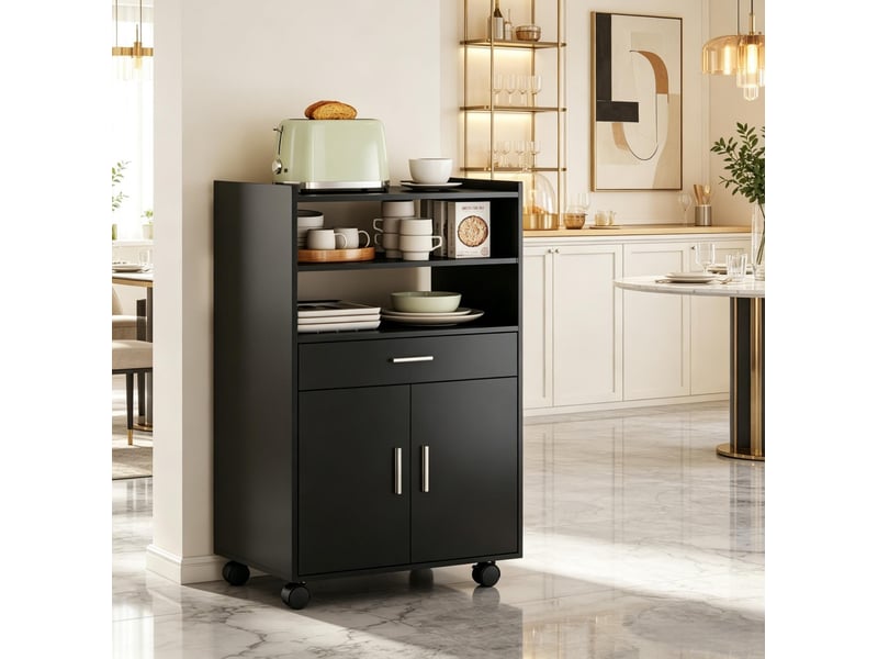  Desserte micro-ondes avec rangement sur roulettes, tiroir et placard evryae  - Conforama A