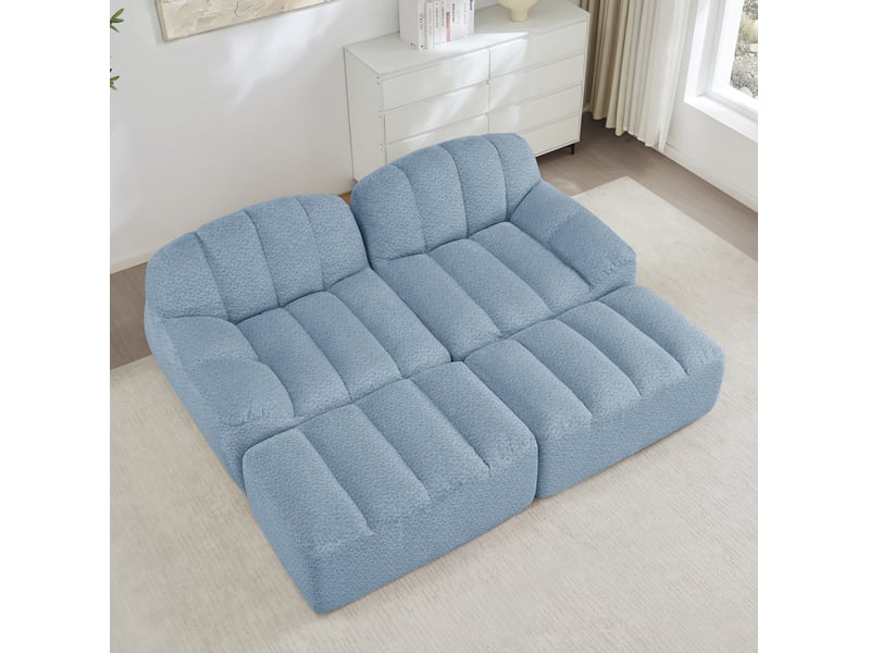  Canapé modulaire 2 places 210x165x79 cm, granuleux, mousse 32d, 2 poufs, tissu, bleu  - Conforama B