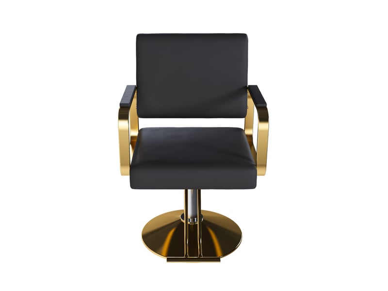  Fauteuil de coiffure hydraulique noir et or, rotation à 360 degrés, hauteur réglable, base en métal stable  - Conforama A
