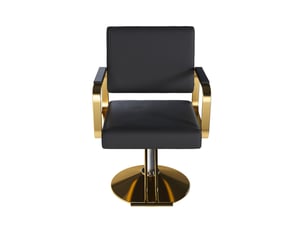 Fauteuil de coiffure hydraulique noir et or, rotation à 360 degrés, hauteur réglable, base en métal stable