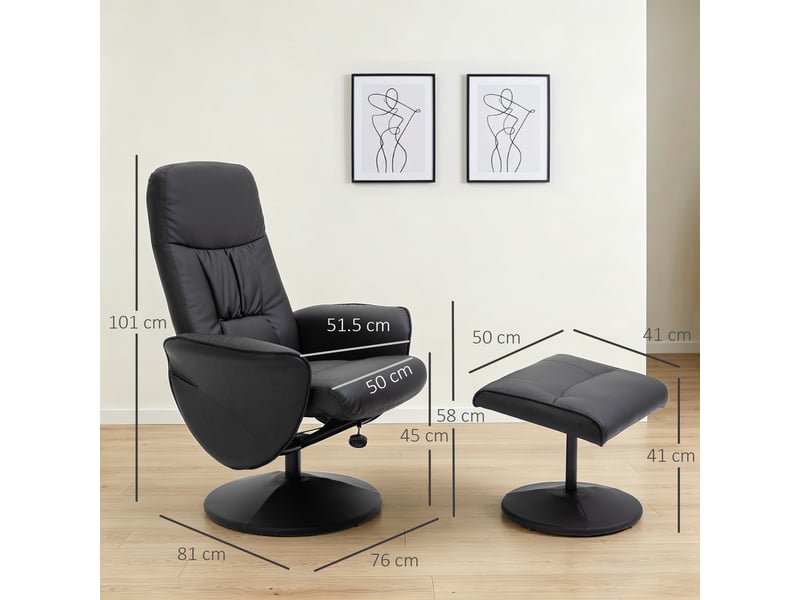  Fauteuil de relaxation pivotant à 360° en métal et similicuir, avec repose-pieds et dossier réglable, noir  - Conforama E