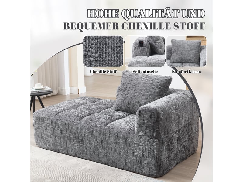  Canapé 2 places en chenille gris avec méridienne, coussin inclus et poches latérales pratiques  - Conforama R