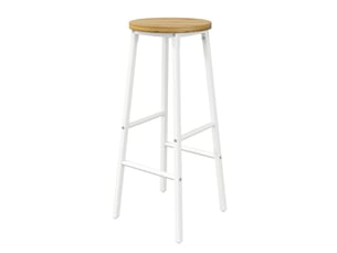 Îlot de cuisine avec 2 tabourets blanc effet bois portes vitrées et étagères réglables
