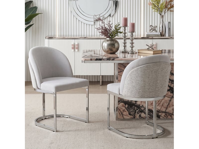  Lot de 4 chaises de salle à manger 58×52x85cm gris et argent, design à double dossier, structure métal, style contemporain  - Conforama D