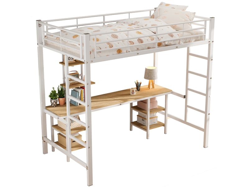  Lit mezzanine 90x200 cm avec bureau et étagères blanc  - Conforama A