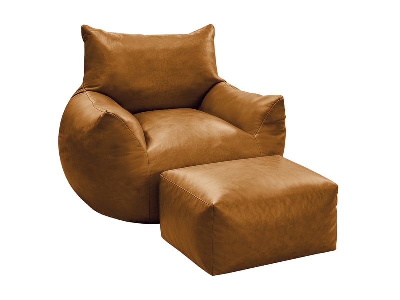  Fauteuil pouf modenvie avec repose-pieds marron 103 x 90 x 70 cm tissu technique aspect simili cuir  - Conforama A