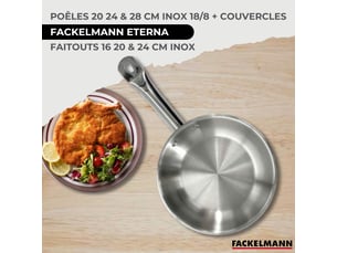 Batterie de cuisine avec 3 faitouts 162024 cm et 3 poêles 202428 cm avec 8 ustensiles de cuisine fackelmann etherna brillant vario avec couvercles