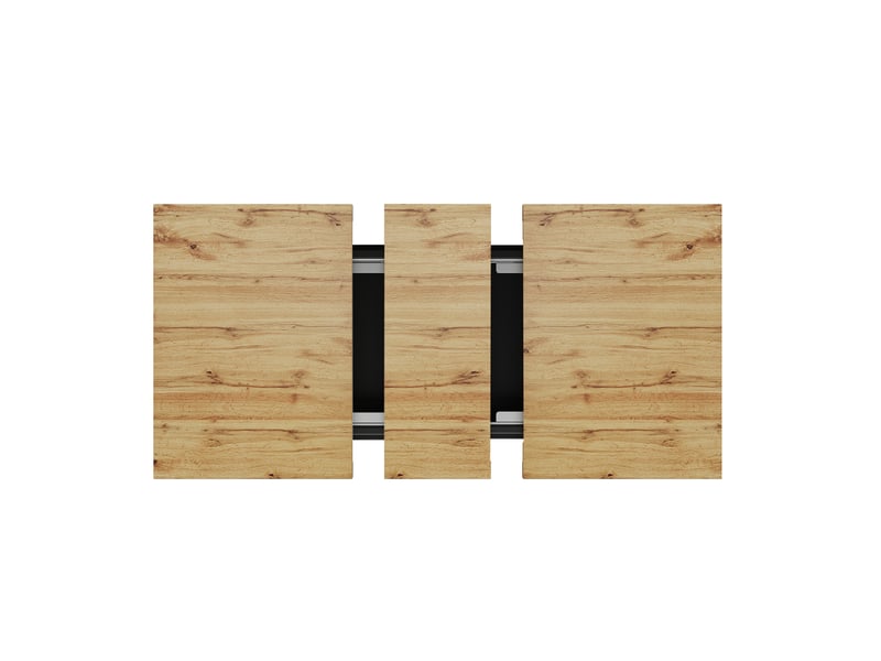Table à manger extensible 110–140x80x75 cm, coffre et 2 tiroirs, mécanisme télescopique, mdf+métal, bois naturel - Conforama R