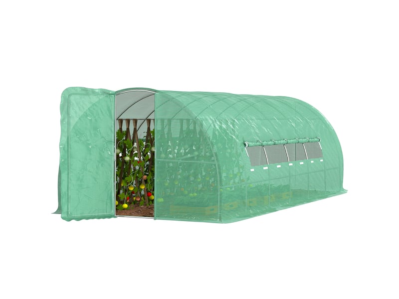  Serre tunnel avec porte et 8 fenêtres, serre de jardin en pe et métal galvanisé, pour la culture des plantes, 600 x 300 x 200 cm  - Conforama A