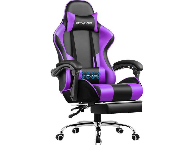 Gtplayer chaise de jeu ergonomique avec repose-pieds, réglable en hauteur - similicuir violet GT800A-PP - Conforama A