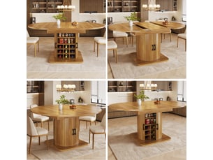 Table à manger, avec rangement, extensible, avec étagères, en mdf, coloris brun foncé, pour salle à manger, pour maison et appartement