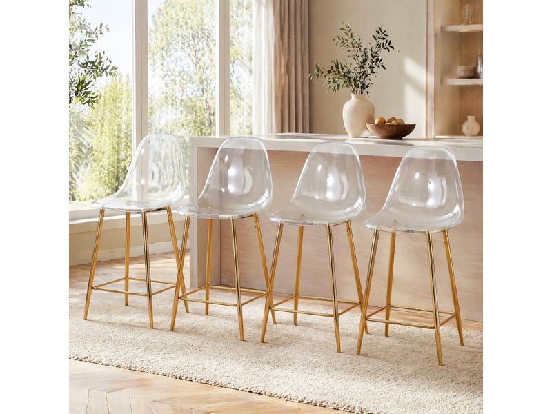  Lot de 4 tabourets de bar,51x45x102 cm,transparents avec piètement doré,plastique  - Conforama B