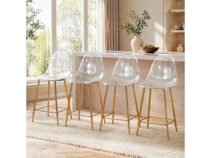 Lot de 4 tabourets de bar,51x45x102 cm,transparents avec piètement doré,plastique