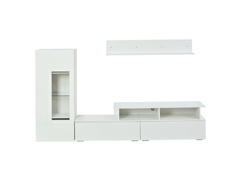  Ensemble meuble tv 3 pièces blanc brillant led – meuble tv, vitrine et étagère murale, tv jusqu’à 75 pouces  - Conforama A