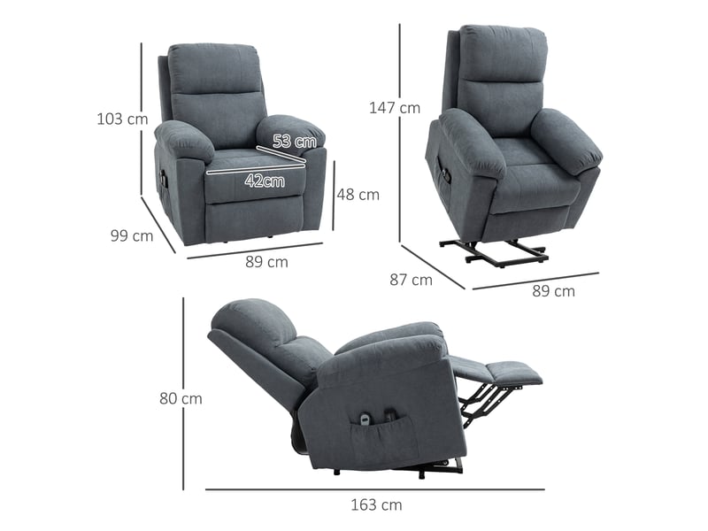 Fauteuil de salon, fauteuil releveur électrique massage, polyester au toucher lin, 89x99x103cm, gris - Conforama E