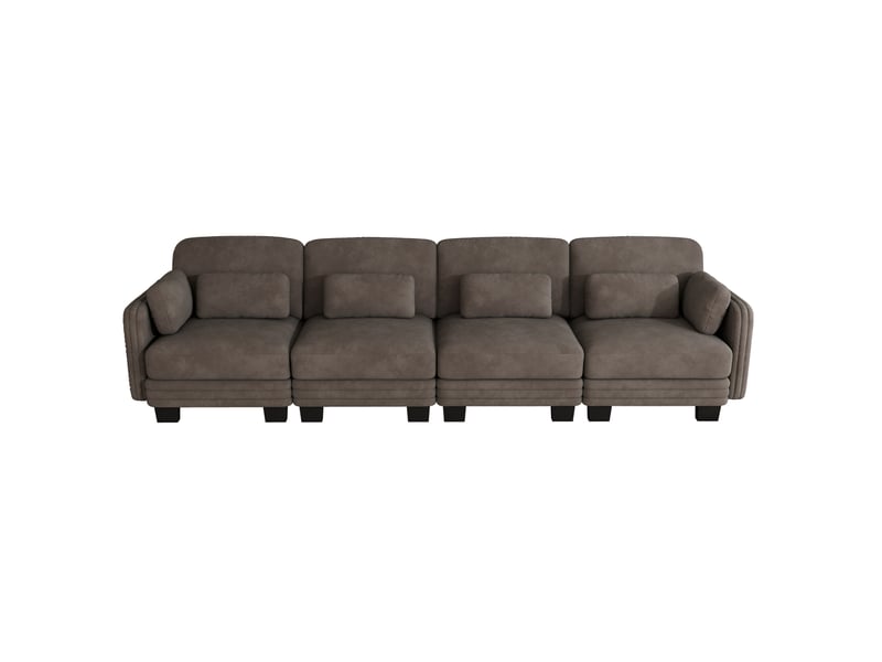  Canapé droit modulaire 4 places 330x88x88 cm, coussins lombaires et accoudoir, design ergonomique chenille marron  - Conforama A