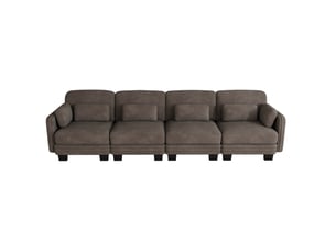 Canapé droit compressé fixe OKWISH  4 places Tissu marron