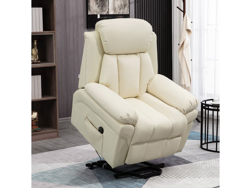  Fauteuil de relaxation électrique fauteuil releveur inclinable avec repose-pied ajustable revêtement synthétique crème  - Conforama C
