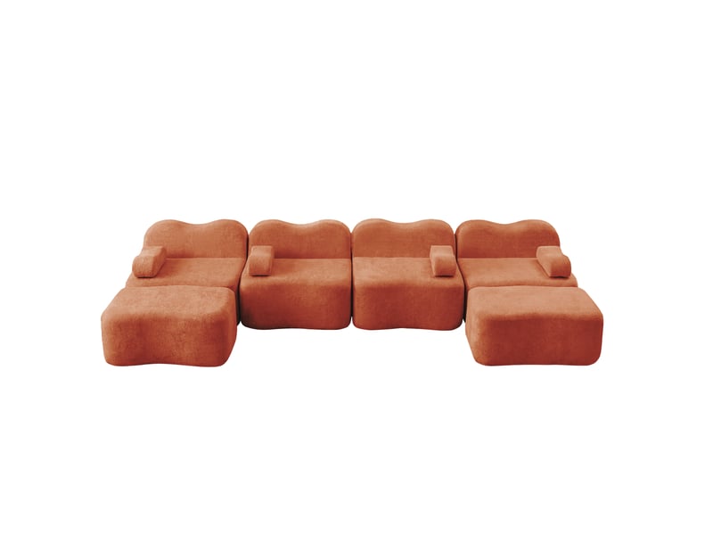 Canapé modulable 4 places en u avec 2 ottomans en velours orange - Conforama A