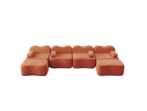 Canapé modulable 4 places en u avec 2 ottomans en velours orange
