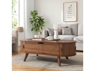 Table basse capsule coloris bois foncé <strong>MEULVA</strong> <strong></strong> - 50 cmx110 cm