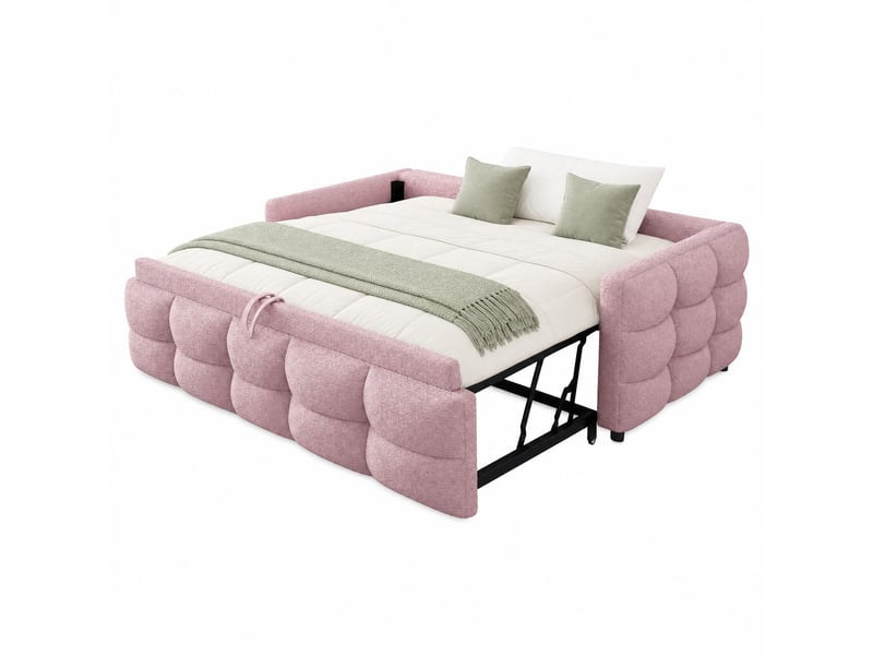  Lit banquette extensible 1 ou 2 places en tissu teddy rose, couchage 90x190 et 180x190 cm, sans matelas  - Conforama A