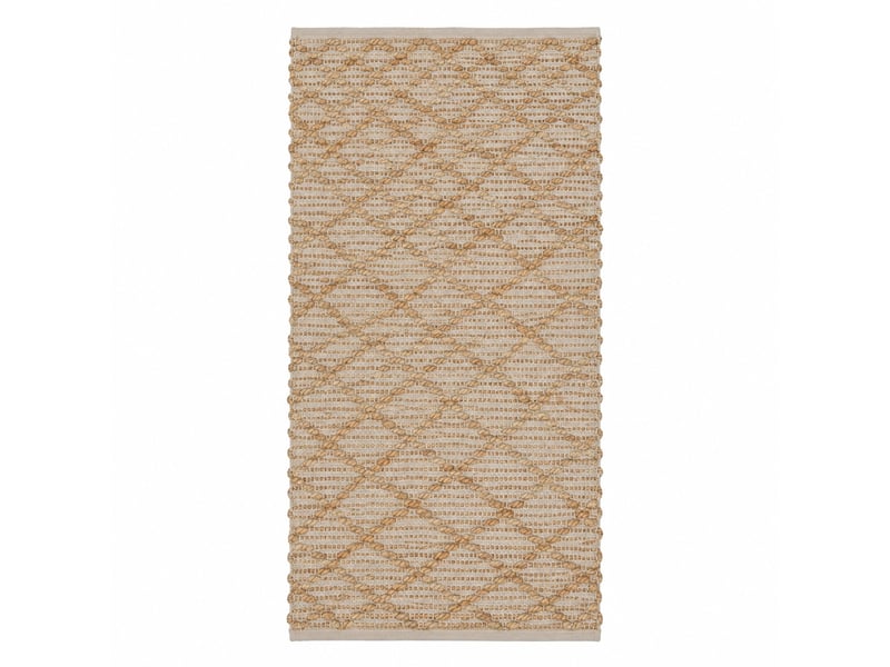  Tapis de sol rectangulaire en jute et coton naturel tissé motif losanges, coloris naturel - longueur 140 x largeur 70 cm  - Conforama A