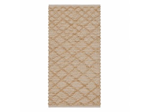 Tapis de sol rectangulaire en jute et coton naturel tissé motif losanges, coloris naturel - longueur 140 x largeur 70 cm