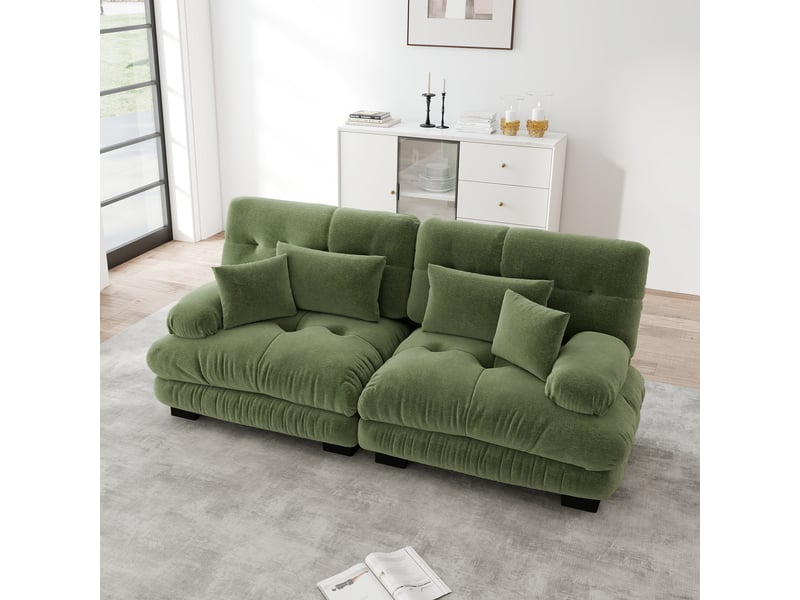  Canapé d'angle, canapé 2 places : style cloud, en chenille, coussins inclus  - Conforama A