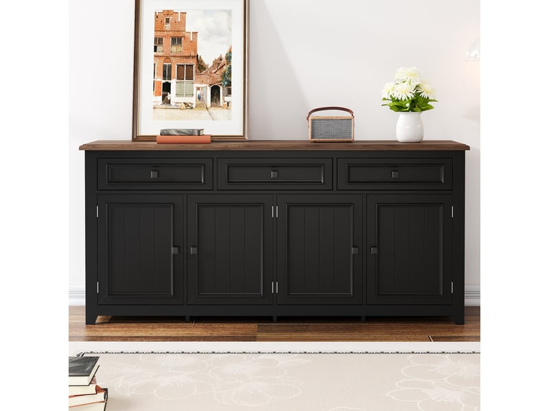 Buffet moderne noir et bois 4 portes 3 tiroirs en mdf 160 cm - Conforama E