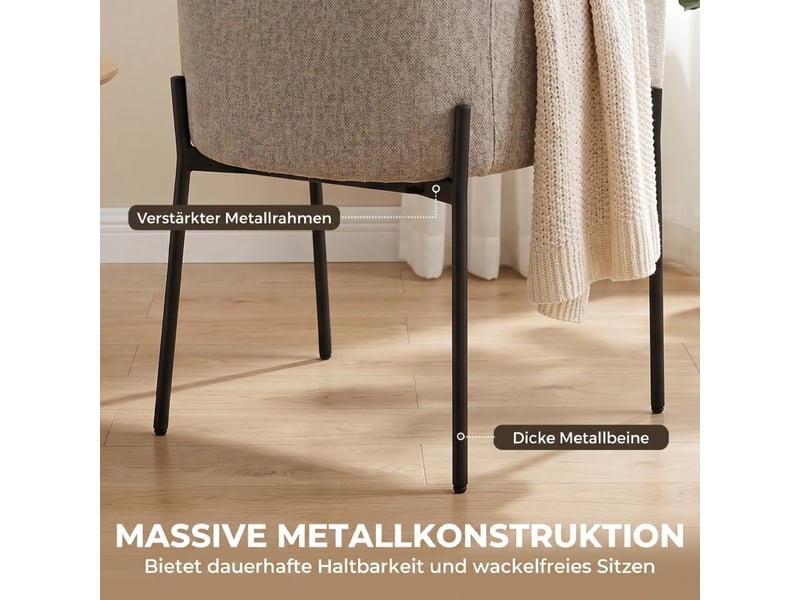  Fauteuil d'accent 60x57x83cm – loungesessel de salon avec assise rembourrée, armlehnen et pieds en métal – tissu de chenille - hellbraun  - Conforama E