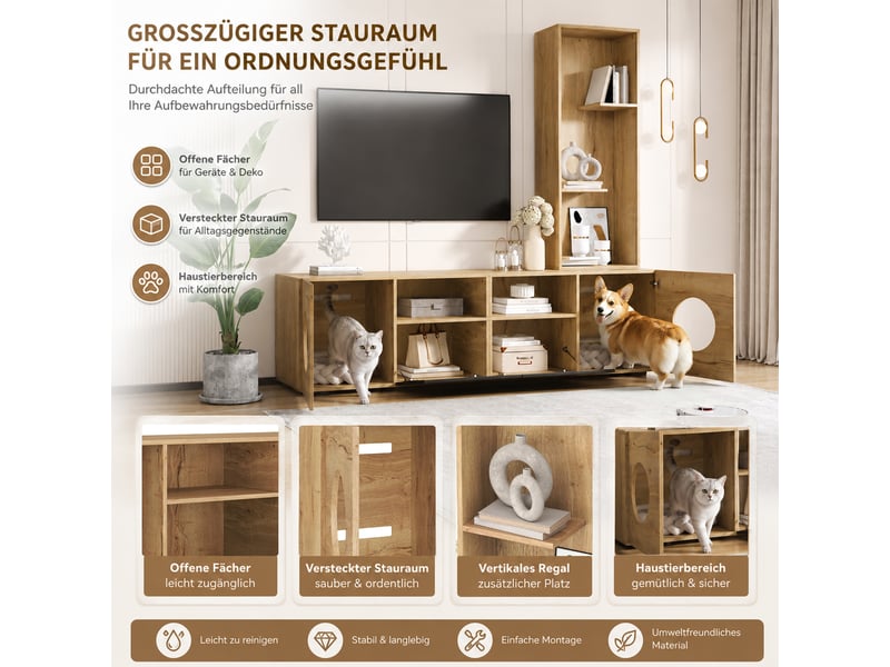  Meuble tv avec étagère et niches de rangement coloris noir et naturel 185x40x162 cm W2845S00523 - Conforama D
