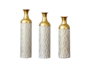 Vase de sol lot de 3 50 cm 66 cm 83 cm design vintage métal or blanc